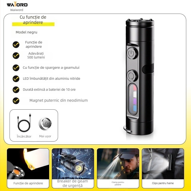 Lanternă compactă reîncărcabilă pentru breloc, cu cip LED Waiord, lampă magnetică pentru exterior/autoturism