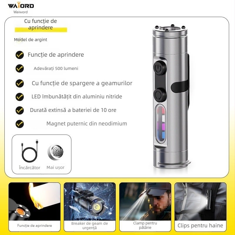 Lanternă compactă reîncărcabilă pentru breloc, cu cip LED Waiord, lampă magnetică pentru exterior/autoturism