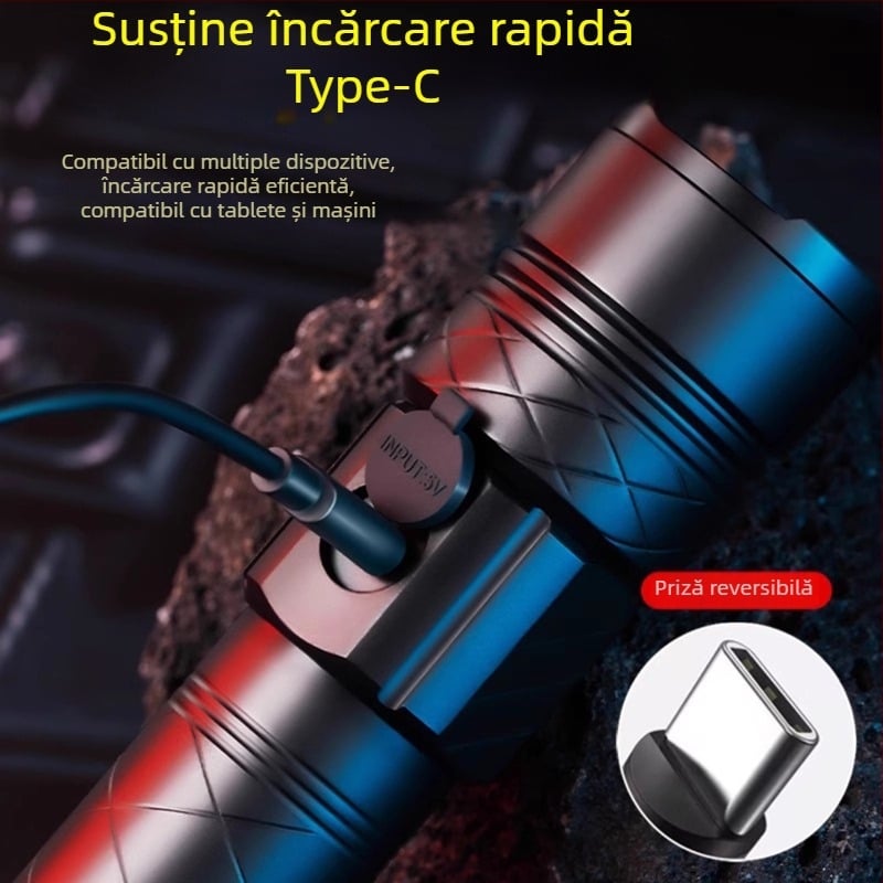 Lanternă de buzunar LED, cu iluminare extrem de puternică, reîncărcabilă pentru exterior, rază lungă a fasciculului, model AS-328