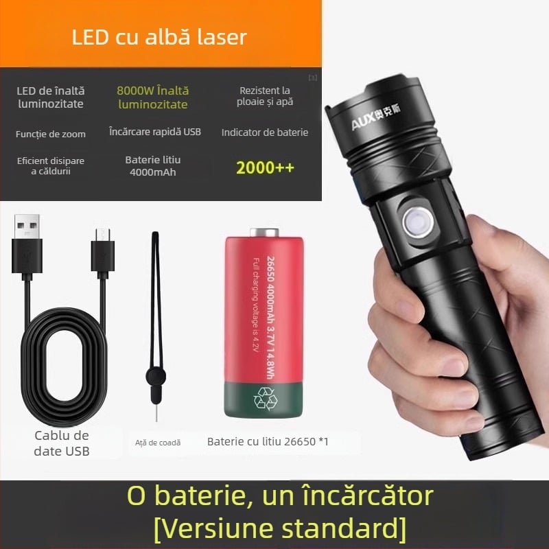 Lanternă de buzunar LED, cu iluminare extrem de puternică, reîncărcabilă pentru exterior, rază lungă a fasciculului, model AS-328