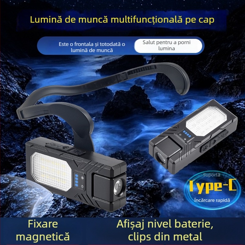 LED far cu senzor, reîncărcabil, baterie 1500mAh, rază fascicul 100-200 m, carcasă ABS