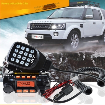 Radio montat în vehicul QYT KT8900 cu putere mare pentru tururi autonome și comunicații off-road; 136-174/400-480MHz, 25W, 200 canale, rază 5–10 km, alimentare 13,8V prin brichetă