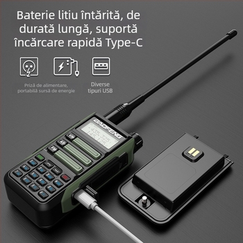 Baofeng BF-UV16 PLUS radio portabil dual-band, impermeabil, 128 canale, 5W/10W putere de ieșire, baterie 8000mAh