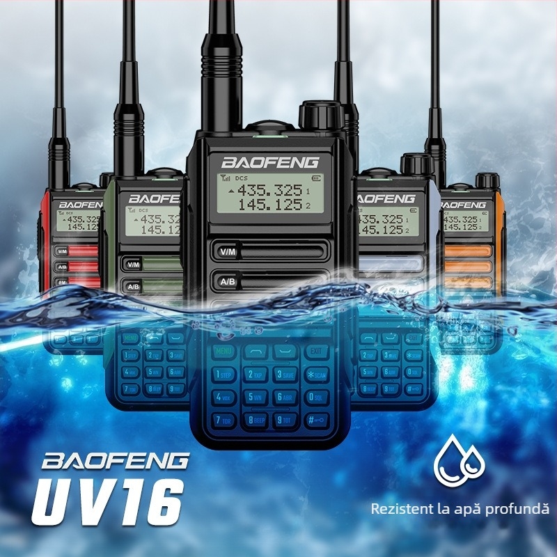 Baofeng BF-UV16 PLUS radio portabil dual-band, impermeabil, 128 canale, 5W/10W putere de ieșire, baterie 8000mAh