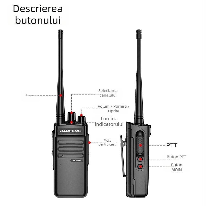 Baofeng BF-6600 radio portabil profesional, 400-470 MHz, 5W, 16 canale, 7.4V, autonomie baterie 180 minute