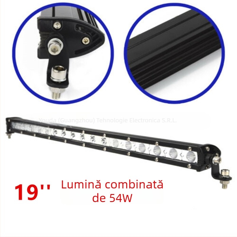 Bandă LED auto – carcasă din aliaj de aluminiu, intrare 9-60V, 18-72W, flux luminos 1100-3500 lm, durată de viață 20000 h, lumină de lucru pe un singur rând