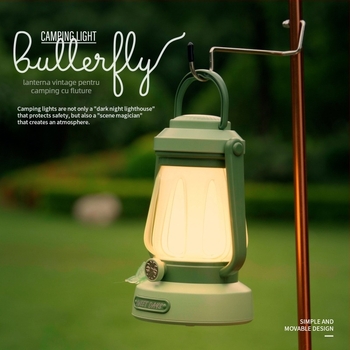 Lampă LED pentru camping, reîncărcabilă, lampă portabilă pentru cort cu întrerupător, 3.7V 2.3W