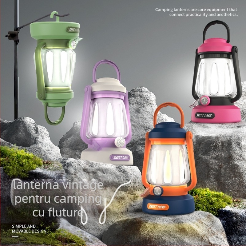 Lampă LED pentru camping, reîncărcabilă, lampă portabilă pentru cort cu întrerupător, 3.7V 2.3W