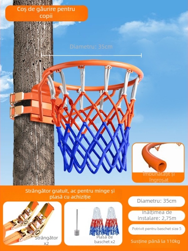 Coș de baschet montat pe perete, exterior, fără găuri, suport portabil pentru copii și adulți