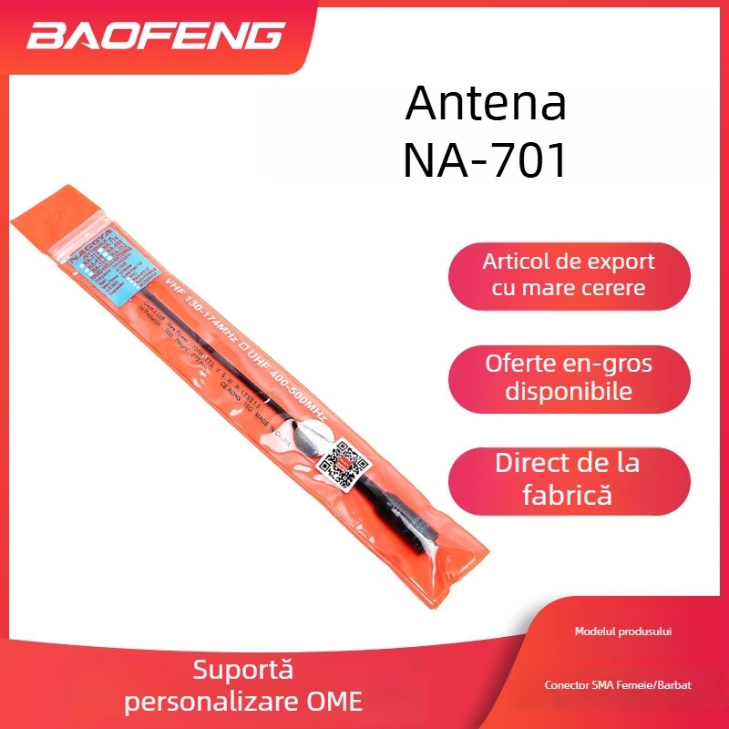 Antena Nagoya NA-701 UV cu două segmente, pentru radiouri, 136-174/400-480 MHz, rază 5-10 km, compatibil BF-888S