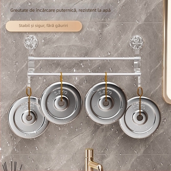 Raft pentru prosoape de baie cu ventuză, braț dublu cu cârlig, montaj pe perete; materiale: plastic și oțel inoxidabil