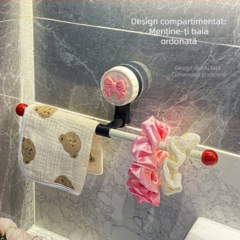 Suport de prosoape din plastic cu ventuză, fără găuri, bară unică pentru baie, spațiu de depozitare, cu posibilitate de personalizare