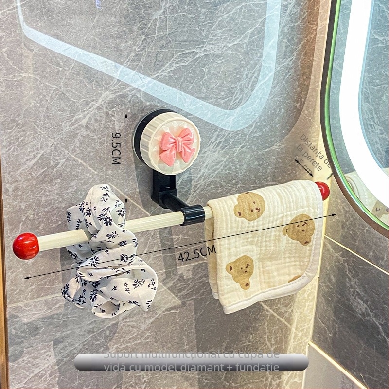 Suport de prosoape din plastic cu ventuză, fără găuri, bară unică pentru baie, spațiu de depozitare, cu posibilitate de personalizare