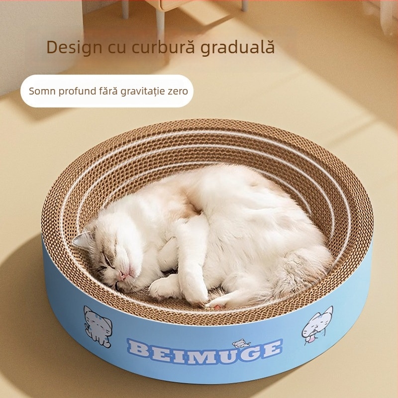 Tablă de zgâriere pentru pisici și pat integrat, rotund, din hârtie ondulată, durabil, fără scame, suprafață de ascuțit unghiile