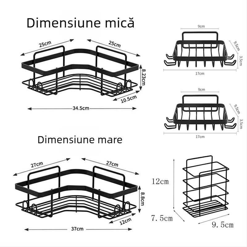 Raft de baie din fier forjat, montat pe perete, colț, 5 etaje, încărcătură 1–5 kg, finisaj cu acoperire electroforetică, Mingge