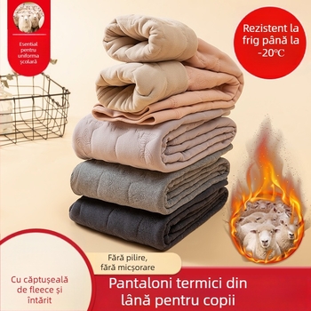 Pantaloni termici pentru copii, căptuți cu fleece, talie înaltă, 95% poliester + 5% spandex, toamnă-iarnă