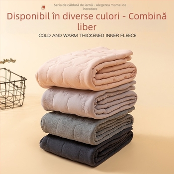 Pantaloni termici pentru copii, căptuți cu fleece, talie înaltă, 95% poliester + 5% spandex, toamnă-iarnă