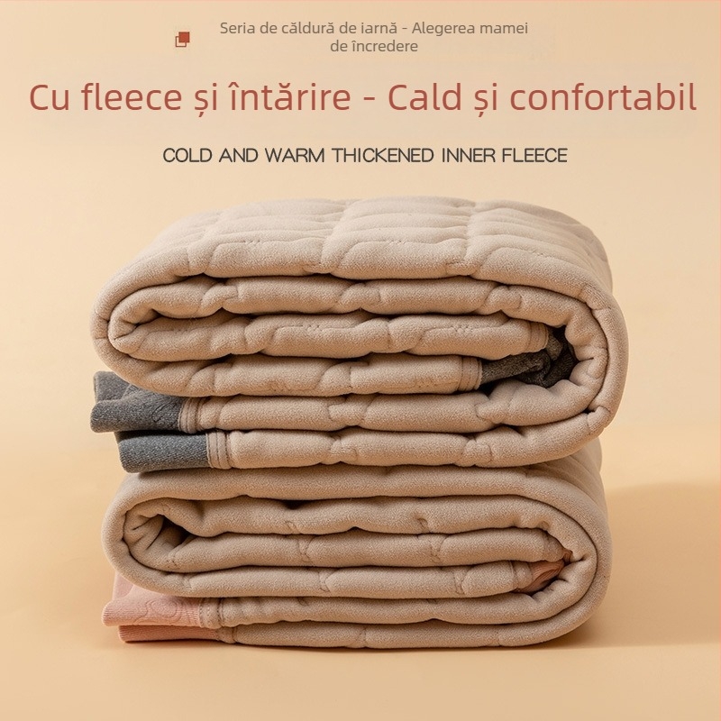 Pantaloni termici pentru copii, căptuți cu fleece, talie înaltă, 95% poliester + 5% spandex, toamnă-iarnă