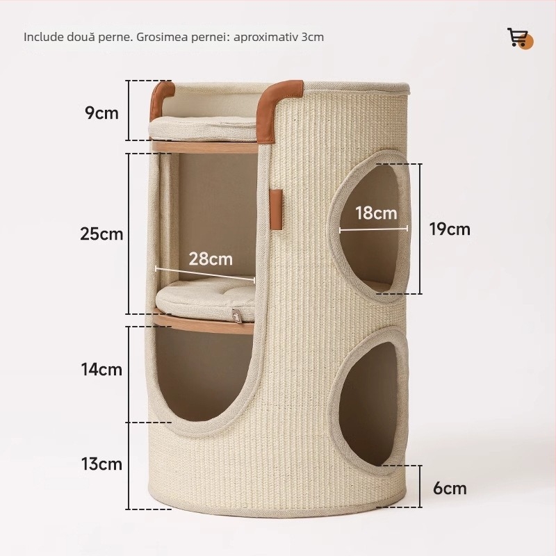 Hoopet Cadru de cățărare pentru pisici — design simplu, două etaje, din sisal, potrivit pisicilor de talie mică