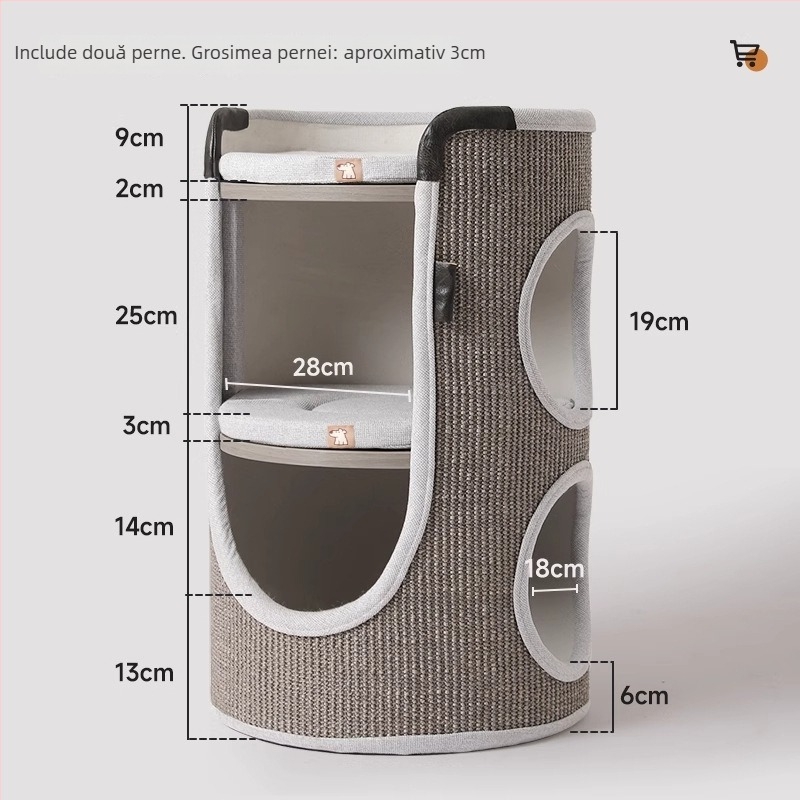 Hoopet Cadru de cățărare pentru pisici — design simplu, două etaje, din sisal, potrivit pisicilor de talie mică