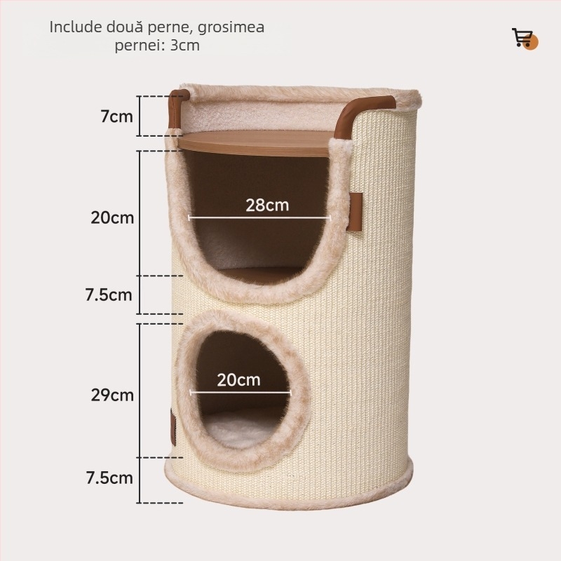 Hoopet Cadru de cățărare pentru pisici — design simplu, două etaje, din sisal, potrivit pisicilor de talie mică