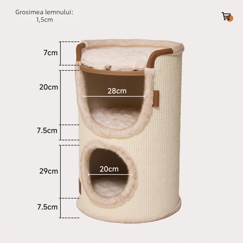 Hoopet Cadru de cățărare pentru pisici — design simplu, două etaje, din sisal, potrivit pisicilor de talie mică