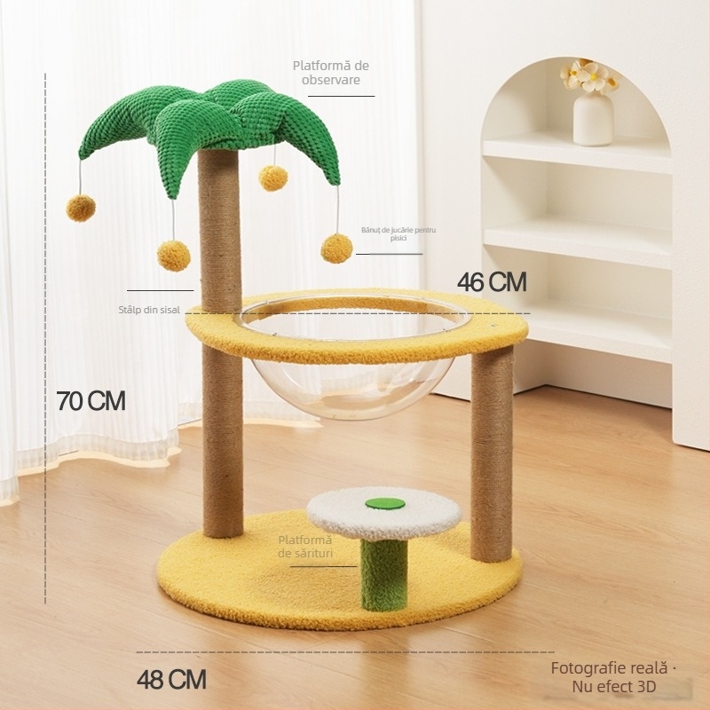 Copac pentru pisici cu casă integrată, material sisal, brand Cute Xiao Ai, model PJ--886, stil simplu