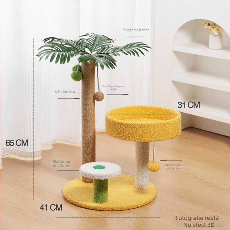 Copac pentru pisici cu casă integrată, material sisal, brand Cute Xiao Ai, model PJ--886, stil simplu