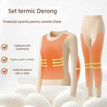Set termic unisex cu căptușeală din catifea, material acrilic Derong, dublu strat, grosime extra 401–500 g/m², guler rotund, mâneci lungi, set sus și jos