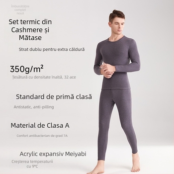 Set termic unisex cu căptușeală din catifea, material acrilic Derong, dublu strat, grosime extra 401–500 g/m², guler rotund, mâneci lungi, set sus și jos