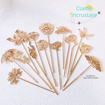 Pin pentru păr din metal, stil antic, design floral, finisaj electroplată, ambalaj în vrac