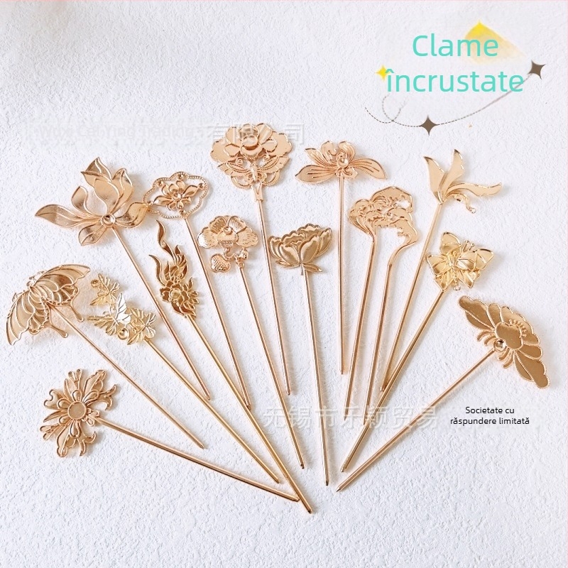 Pin pentru păr din metal, stil antic, design floral, finisaj electroplată, ambalaj în vrac