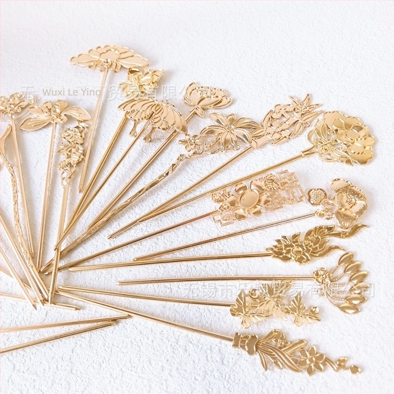 Pin pentru păr din metal, stil antic, design floral, finisaj electroplată, ambalaj în vrac