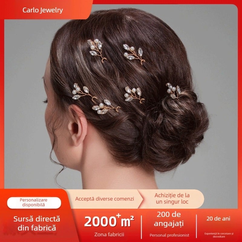Agrafă pentru păr cu cristale – accesorii feminine în stil antic pentru fotografii de nuntă, clip în formă de U, Carlo ornaments