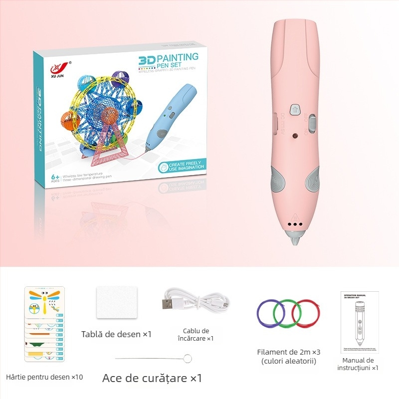 Set de stilou 3D pentru copii – temperatură scăzută, jucărie educațională DIY pentru artă și știință (4–6 ani)