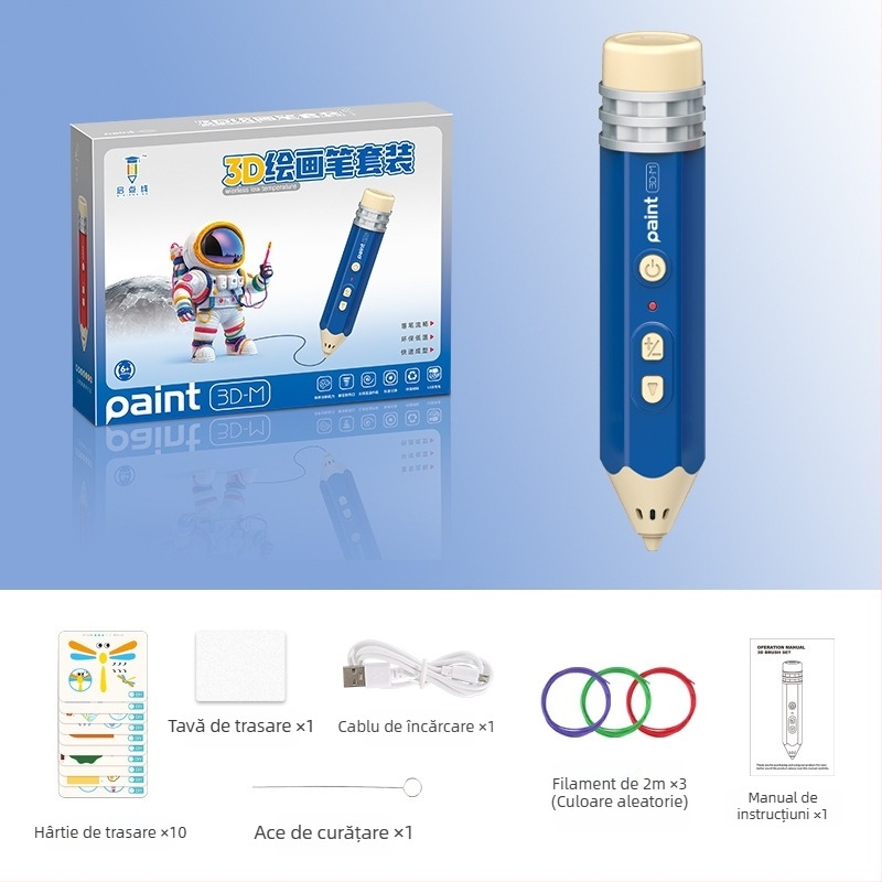 Set de stilou 3D pentru copii – temperatură scăzută, jucărie educațională DIY pentru artă și știință (4–6 ani)