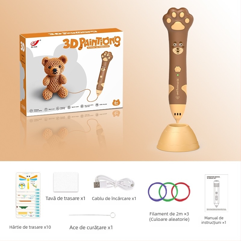 Set de stilou 3D pentru copii – temperatură scăzută, jucărie educațională DIY pentru artă și știință (4–6 ani)
