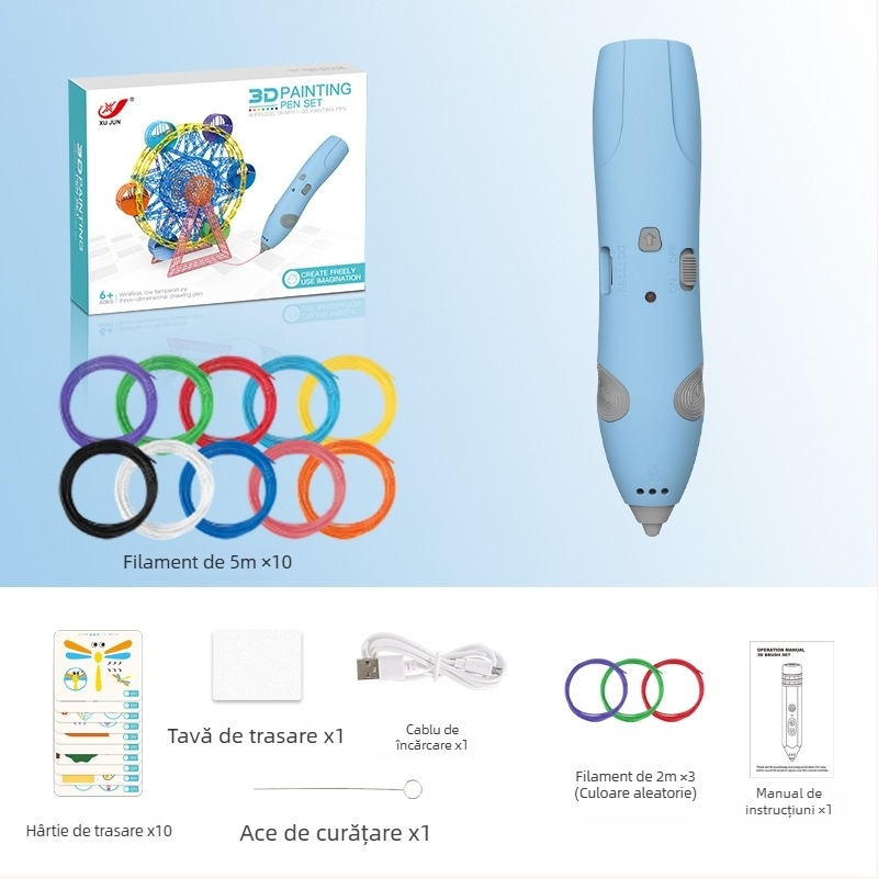 Set de stilou 3D pentru copii – temperatură scăzută, jucărie educațională DIY pentru artă și știință (4–6 ani)
