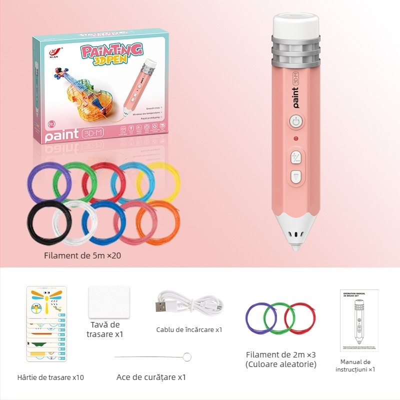 Set de stilou 3D pentru copii – temperatură scăzută, jucărie educațională DIY pentru artă și știință (4–6 ani)