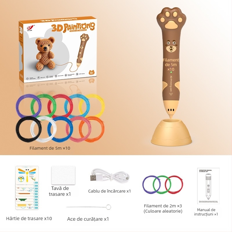 Set de stilou 3D pentru copii – temperatură scăzută, jucărie educațională DIY pentru artă și știință (4–6 ani)
