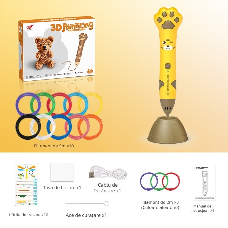 Set de stilou 3D pentru copii – temperatură scăzută, jucărie educațională DIY pentru artă și știință (4–6 ani)