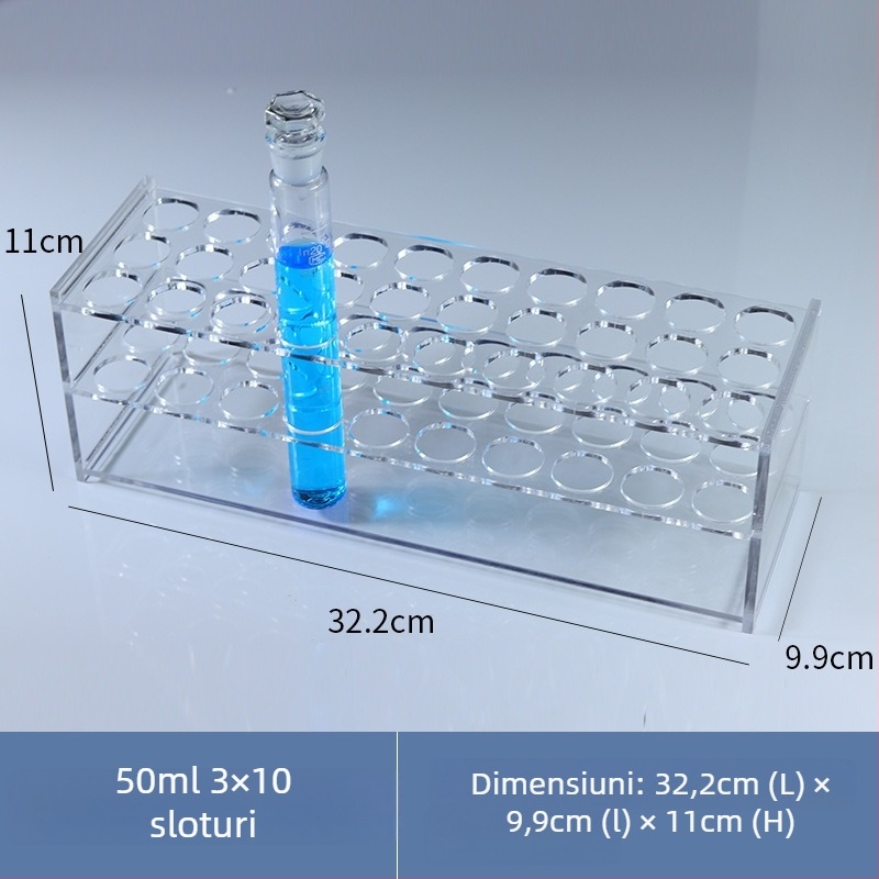 Raft din sticlă pentru tuburi colorimetrice de 10/25/50/100 ml, 6–30 găuri, rând simplu sau dublu