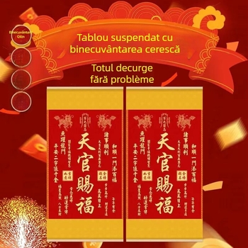 Tablou decorativ de perete, cu motiv Kirin binecuvântare, ramă din lemn, pânză de mătase, imprimare inkjet, stil Nou Chinezesc