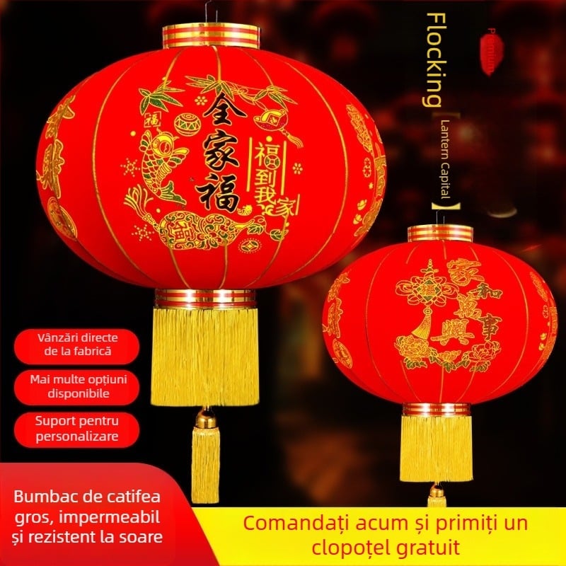 Felinar decorativ – pereche, material textură catifelată, formă rotundă, stil etnic, lucru manual