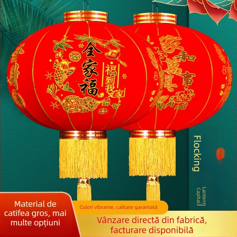 Felinar decorativ – pereche, material textură catifelată, formă rotundă, stil etnic, lucru manual