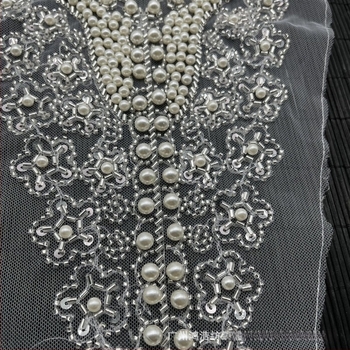 Colier decorativ din plasă cu mărgele și flori dantelate pentru haine (Material: poliester mătase; Sezon: Primăvara 2024; Grupă de vârstă: Adulți)