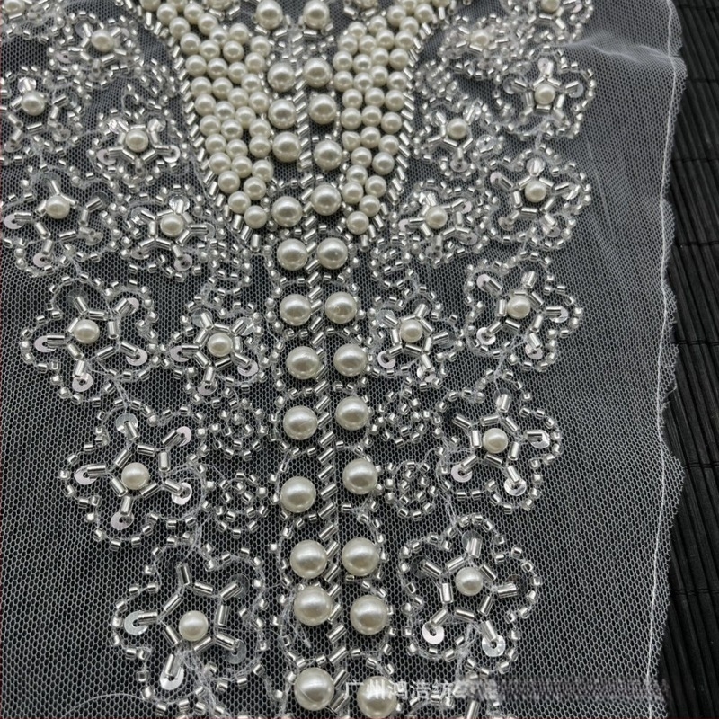 Colier decorativ din plasă cu mărgele și flori dantelate pentru haine (Material: poliester mătase; Sezon: Primăvara 2024; Grupă de vârstă: Adulți)