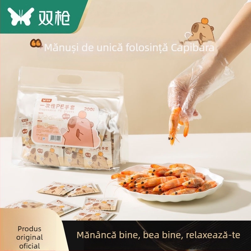 Mănuși de unică folosință pentru copii, de calitate alimentară, ambalate individual, PE întărite, transparente, anti-alunecare, pentru picnic în aer liber