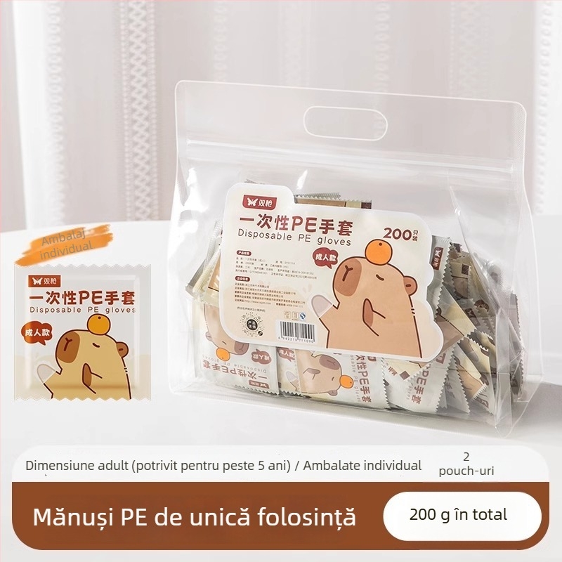 Mănuși de unică folosință pentru copii, de calitate alimentară, ambalate individual, PE întărite, transparente, anti-alunecare, pentru picnic în aer liber