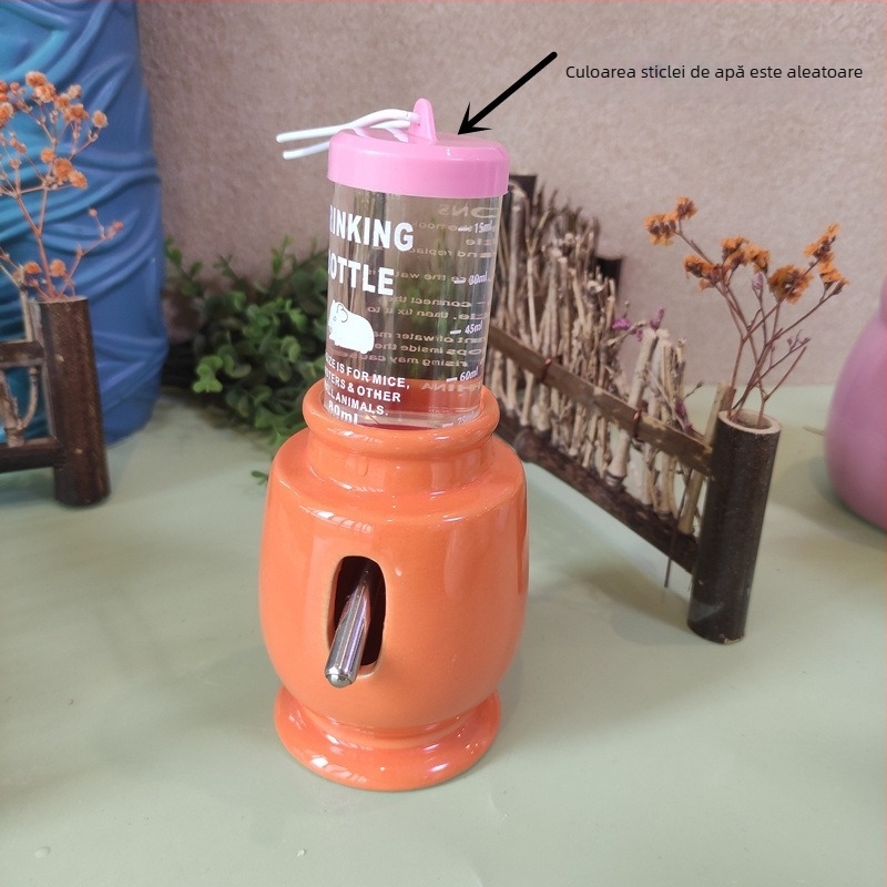 Hamster – sticlă ceramică de apă, bol de hrană și fântână cu bilă pe suport